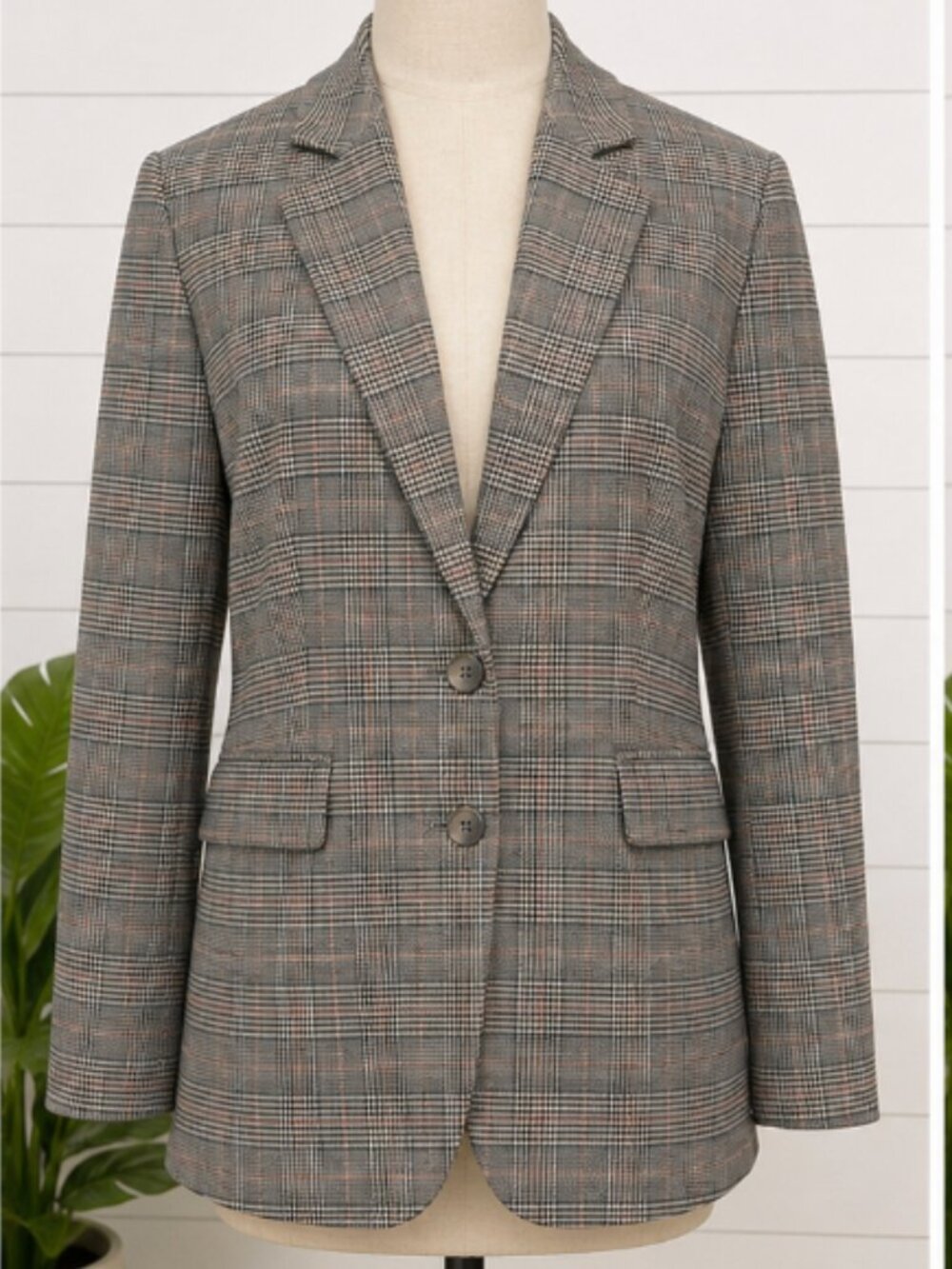 VINCE CAMUTO Women's Glen Plaid Two Button Blazer Jacket Size 6 Rich Spruce NWT